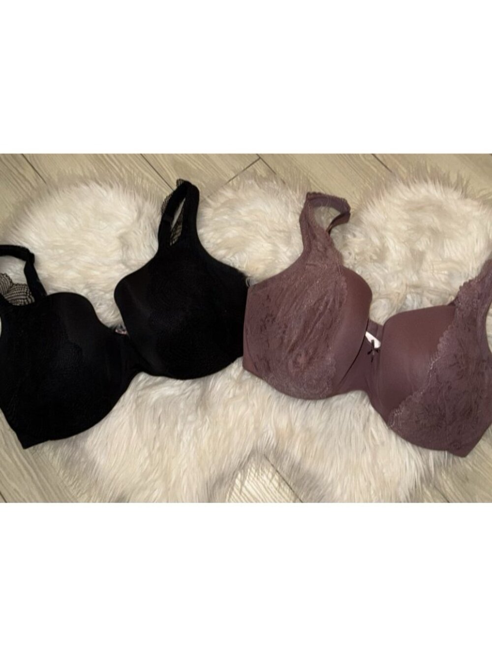 2 Cacique Lightly Lined Balconette Bras Lace Underwire Womens 38F Purple Black - Picture 2 of 6